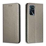 For OPPO A16 Carbon Fiber Texture Flip Holder Leather Phone Case(Grey)