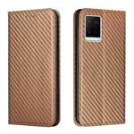 For vivo Y21 Carbon Fiber Texture Flip Holder Leather Phone Case(Brown)