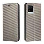 For vivo Y21 Carbon Fiber Texture Flip Holder Leather Phone Case(Grey)