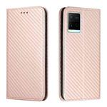 For vivo Y21 Carbon Fiber Texture Flip Holder Leather Phone Case(Rose Gold)