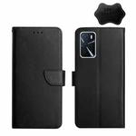 For OPPO A16 Genuine Leather Fingerprint-proof Horizontal Flip Phone Case(Black)