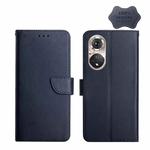 For Huawei P50 Genuine Leather Fingerprint-proof Horizontal Flip Phone Case(Blue)