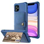 For iPhone 11 Magnetic Wallet Card Bag Leather Case (Navy Blue)