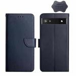 For Google Pixel 6a Genuine Leather Fingerprint-proof Horizontal Flip Phone Case(Blue)