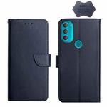 For Motorola Moto G71 5G Genuine Leather Fingerprint-proof Horizontal Flip Phone Case(Blue)