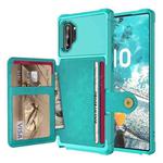 For Samsung Galaxy Note10+ Magnetic Wallet Card Bag Leather Phone Case(Cyan)