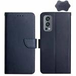 For OnePlus Nord 2 5G Genuine Leather Fingerprint-proof Horizontal Flip Phone Case(Blue)