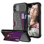 For iPhone X / XS Glitter Magnetic Card Bag Leather Case(Black)