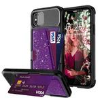 For iPhone X / XS Glitter Magnetic Card Bag Leather Case(Purple)