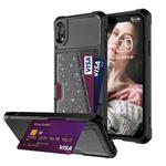 For iPhone XR Glitter Magnetic Card Bag Phone Case(Black)