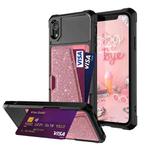 For iPhone XR Glitter Magnetic Card Bag Phone Case(Pink)