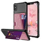 For iPhone XS Max Glitter Magnetic Card Bag Phone Case(Pink)