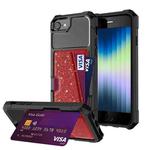 For iPhone SE 2022 / SE 2020 / 8 / 7 Glitter Magnetic Card Bag Phone Case(Black)