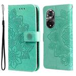 For Huawei Nova 9 Pro/Honor 50 Pro 7-petal Flowers Embossing Pattern Horizontal Flip Leather Case(Green)