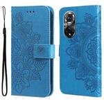 For Huawei Nova 9 Pro/Honor 50 Pro 7-petal Flowers Embossing Pattern Horizontal Flip Leather Case(Blue)