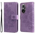 For Huawei Nova 9 Pro/Honor 50 Pro 7-petal Flowers Embossing Pattern Horizontal Flip Leather Case(Light Purple)