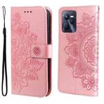For OPPO Realme C35 7-petal Flowers Embossing Pattern Horizontal Flip Leather Case(Rose Gold)