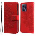For OPPO Realme C35 7-petal Flowers Embossing Pattern Horizontal Flip Leather Case(Red)