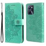 For OPPO Realme C35 7-petal Flowers Embossing Pattern Horizontal Flip Leather Case(Green)