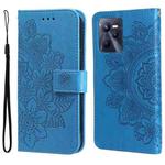 For OPPO Realme C35 7-petal Flowers Embossing Pattern Horizontal Flip Leather Case(Blue)