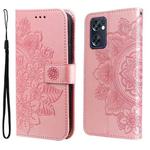 For OPPO Reno7 SE 5G 7-petal Flowers Embossing Pattern Horizontal Flip Leather Case(Rose Gold)