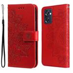 For OPPO Reno7 SE 5G 7-petal Flowers Embossing Pattern Horizontal Flip Leather Case(Red)