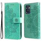 For OPPO Reno7 SE 5G 7-petal Flowers Embossing Pattern Horizontal Flip Leather Case(Green)