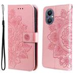 For OPPO Reno7 Z/A96 5G/OnePlus Nord N20 5G 7-petal Flowers Embossing Pattern Horizontal Flip Leather Case(Rose Gold)