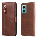 For Xiaomi Redmi Note 11E Fashion Calf Texture Zipper Horizontal Flip Leather Case(Brown)