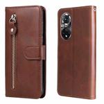 For Huawei Nova 9 Pro/Honor 50 Pro Fashion Calf Texture Zipper Horizontal Flip Leather Case(Brown)