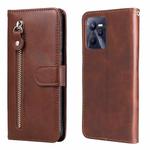 For OPPO Realme C35 Fashion Calf Texture Zipper Horizontal Flip Leather Case(Brown)