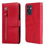 For OPPO Reno7 SE 5G Fashion Calf Texture Zipper Horizontal Flip Leather Case(Red)