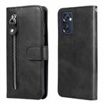 For OPPO Reno7 SE 5G Fashion Calf Texture Zipper Horizontal Flip Leather Case(Black)