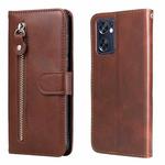 For OPPO Reno7 SE 5G Fashion Calf Texture Zipper Horizontal Flip Leather Case(Brown)