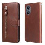 For OPPO Reno7 Z/A96 5G/OnePlus Nord N20 5G Fashion Calf Texture Zipper Horizontal Flip Leather Case(Brown)