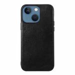 For iPhone 13 mini Genuine Leather Double Color Crazy Horse Phone Case (Black)