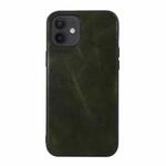For iPhone 12 mini Genuine Leather Double Color Crazy Horse Phone Case (Green)