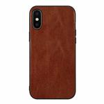 For iPhone X / XS Genuine Leather Double Color Crazy Horse Phone Case(Brown)