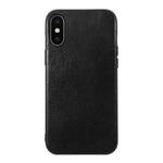 For iPhone XS Max Genuine Leather Double Color Crazy Horse Phone Case(Black)