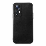 For Xiaomi 12 / 12X Genuine Leather Double Color Crazy Horse Phone Case(Black)