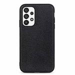 For Samsung Galaxy A73 5G Accurate Hole Litchi Texture Genuine Leather Phone Case(Black)