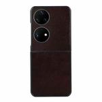 For Huawei P50 Pocket Genuine Leather Double Color Crazy Horse Phone Case(Coffee)