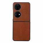 For Huawei P50 Pocket Genuine Leather Double Color Crazy Horse Phone Case(Brown)