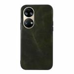 For Huawei P50 Pro Genuine Leather Double Color Crazy Horse Phone Case(Green)