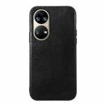 For Huawei P50 Genuine Leather Double Color Crazy Horse Phone Case(Black)