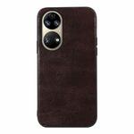 For Huawei P50 Genuine Leather Double Color Crazy Horse Phone Case(Coffee)