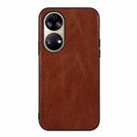 For Huawei P50 Genuine Leather Double Color Crazy Horse Phone Case(Brown)
