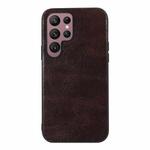 For Samsung Galaxy S22 Ultra 5G Genuine Leather Double Color Crazy Horse Phone Case(Coffee)