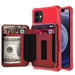For iPhone 12 mini Zipper Wallet Card Bag PU Back Case (Red)