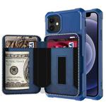 For iPhone 12 mini Zipper Wallet Card Bag PU Back Case (Blue)